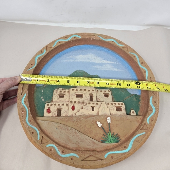 New Mexico Clay Pottery Wall Art By Leonardo Jaramillo 3D Effect Adobe Building - Picture 9 of 11